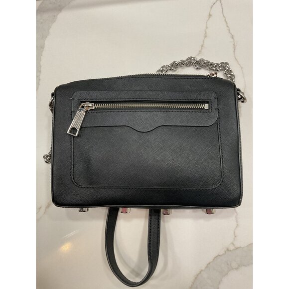 Rebecca Minkoff Avery Black Leather Crossbody Bag With Silver Chain Strap - Picture 4 of 7